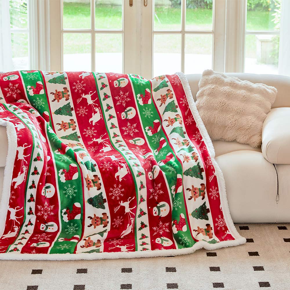OLAOLA Christmas Tree Elk Snowmen Flannel Blanket Warm Fuzzy Soft Bed Couch Sofa Throw Blanket