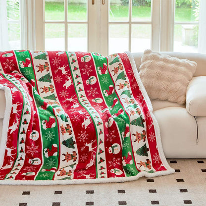 OLAOLA Christmas Tree Elk Snowmen Flannel Blanket Warm Fuzzy Soft Bed Couch Sofa Throw Blanket