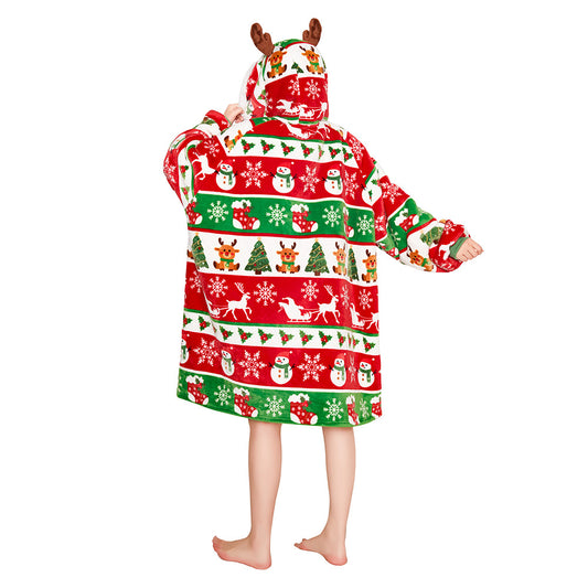 OLAOLA Christmas Tree Snowman Elk Red Wearable Blanket Hoodie Animals Onesie Oversized Soft Homwear For Adult