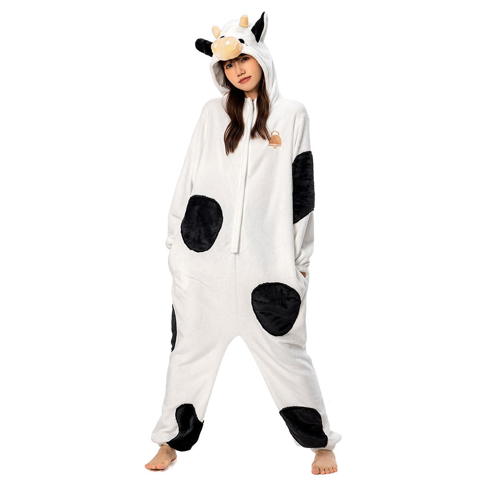OLAOLA Unisex Adult Plush Dairy Cattle Animals Onesie Pajamas Warm Home One-Piece Sleepwear
