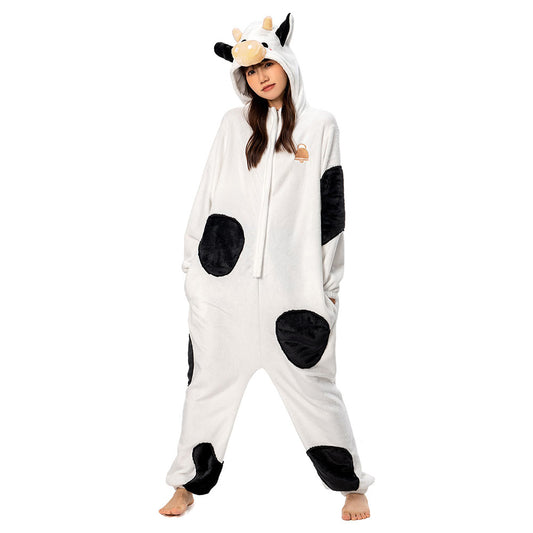 OLAOLA Unisex Adult Plush Dairy Cattle Animals Onesie Pajamas Warm Home One-Piece Sleepwear