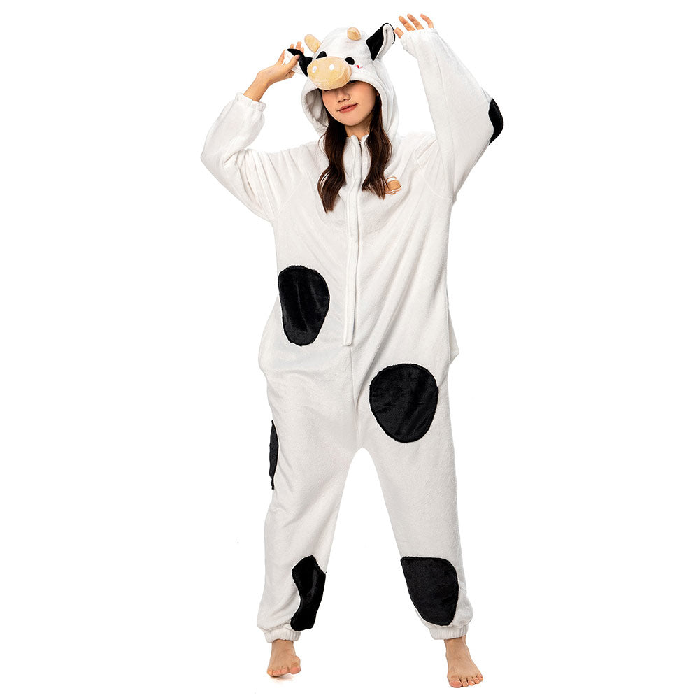 OLAOLA Unisex Adult Plush Dairy Cattle Animals Onesie Pajamas Warm Home One-Piece Sleepwear