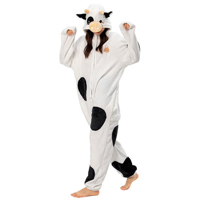 OLAOLA Unisex Adult Plush Dairy Cattle Animals Onesie Pajamas Warm Home One-Piece Sleepwear