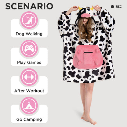 OLAOLA Dairy Cows Wearable Blanket Hoodie Animals Onesie Oversized Soft Homwear With Giant Pocket For Adult