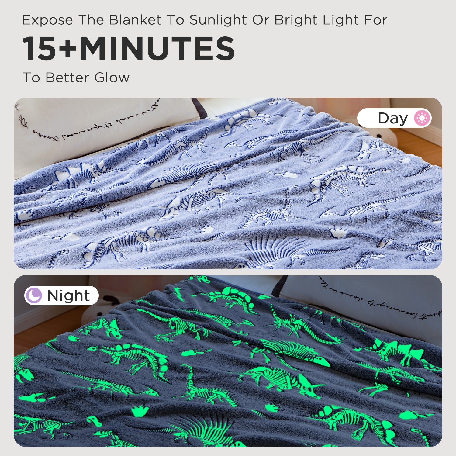 OLAOLA Dinosaur Fossil Blankets Dino Glow In The Dark Throw Soft Comforters Warm Lightweight Blanket For Kids Travel Camping