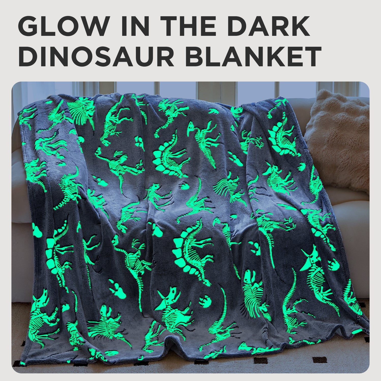 OLAOLA Dinosaur Fossil Blankets Dino Glow In The Dark Throw Soft Comforters Warm Lightweight Blanket For Kids Travel Camping