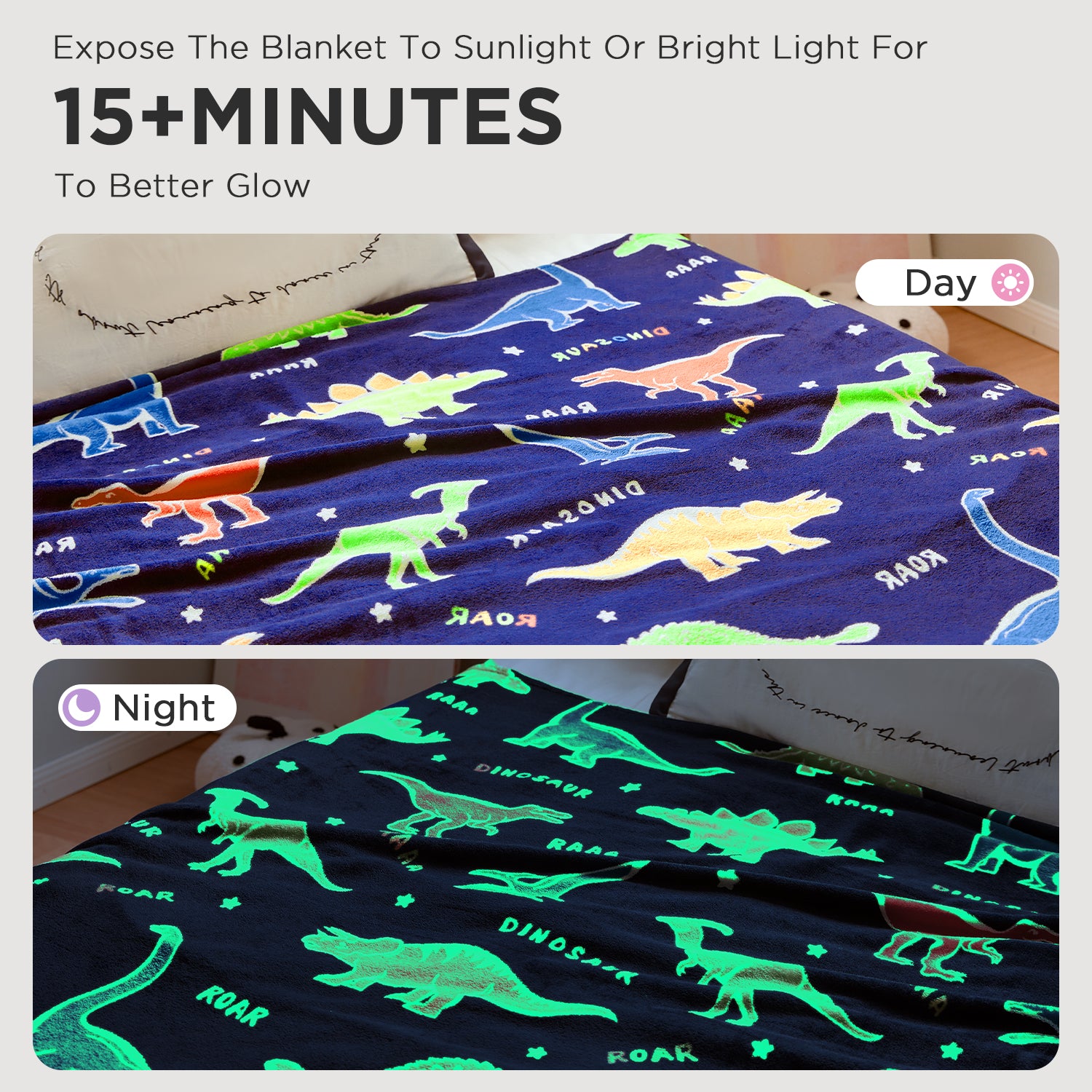OLAOLA Dinosaur Glow In The Dark Blanket Dino Throw For Kids Birthday Easter Decor For Age 1-14 Years Old Luminous Throw