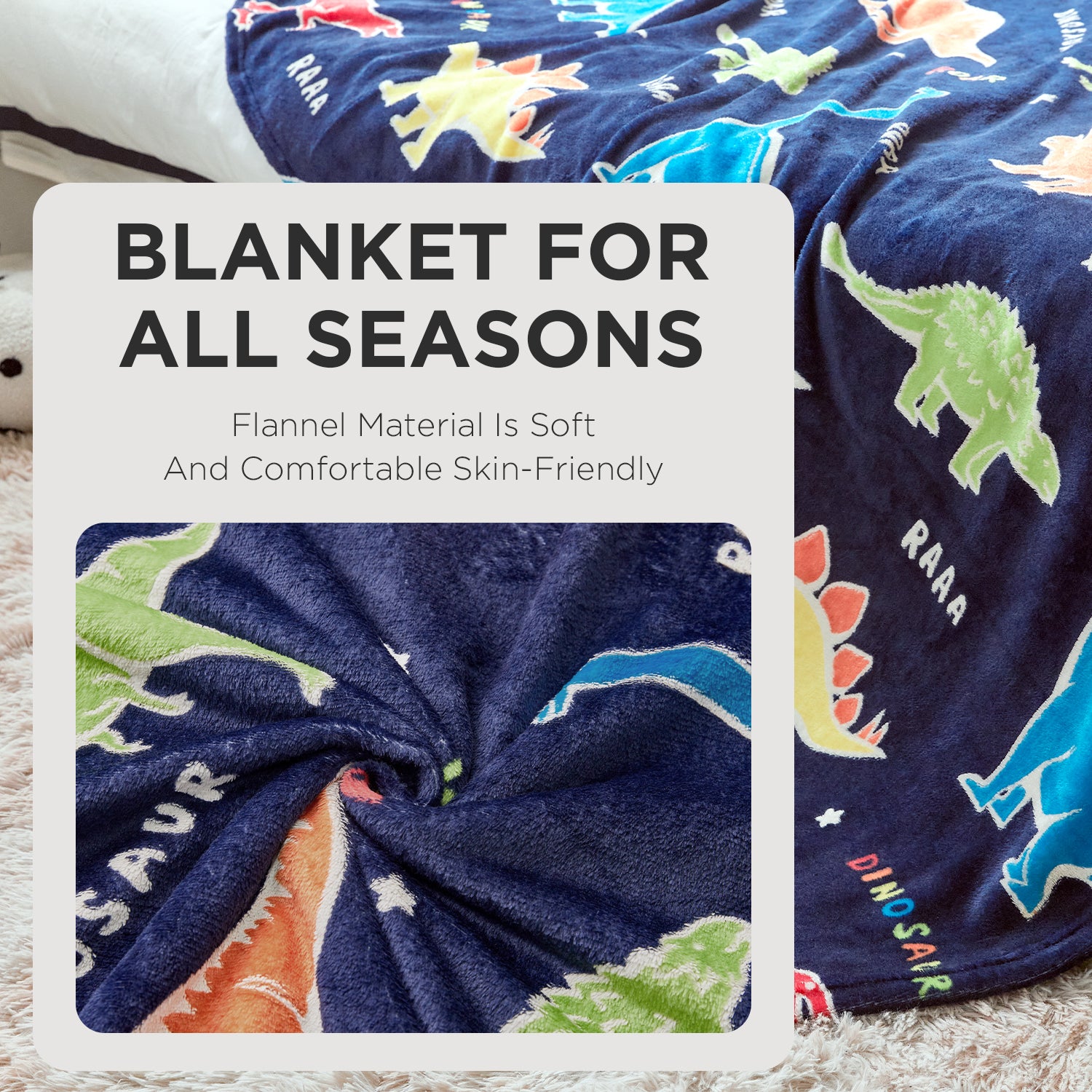 OLAOLA Dinosaur Glow In The Dark Blanket Dino Throw For Kids Birthday Easter Decor For Age 1-14 Years Old Luminous Throw