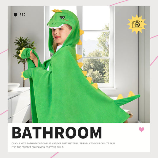 OLAOLA Dinosaur Hooded Towel For Kids Soft Thick Bath Beach Towel For 3-12 Years Absorbent Toddler Bath Towel Wrap Swim Pool Towels Poncho For Boys Girls