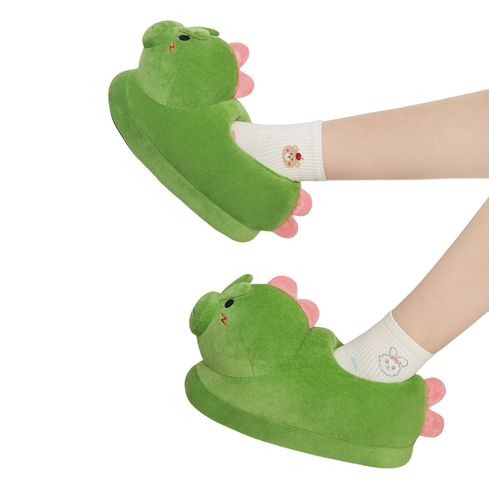 OLAOLA Dinosaur Slippers Warm Plush Animal Indoor Non-slip Home Fluffy Thick Bottom Shoes Gifts For Birthday Christmas