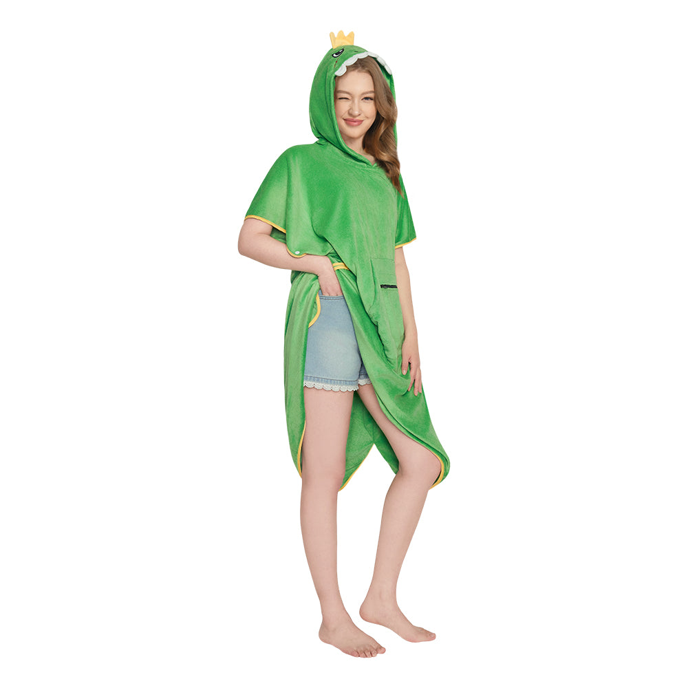 OLAOLA Dinosaur Surf Poncho Changing Towel Swim Robe With Pocket Plus Size Beach Towels Quick Dry Terry Cloth Cover-Up Hood