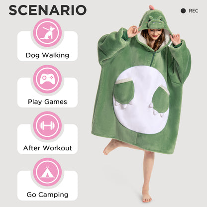 OLAOLA Dinosaur Wearable Blanket Hoodie Animals Onesie Oversized Soft Homewear With Giant Pocket For Adult