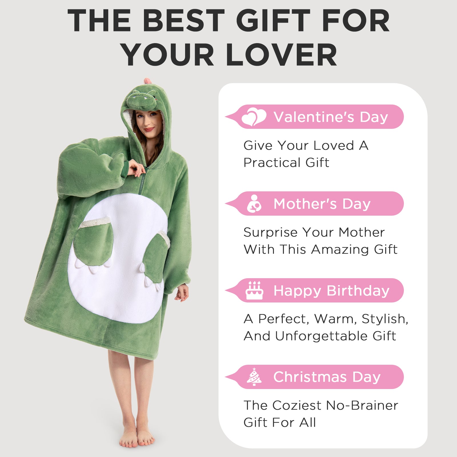 OLAOLA Dinosaur Wearable Blanket Hoodie Animals Onesie Oversized Soft Homewear With Giant Pocket For Adult