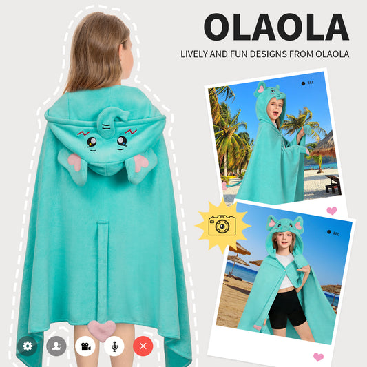 OLAOLA Elephant Hooded Towel Soft Thick Bath Beach Towel Absorbent Toddler Bath Towel Wrap Swim Pool Towels Poncho For 3-12 Years Kids
