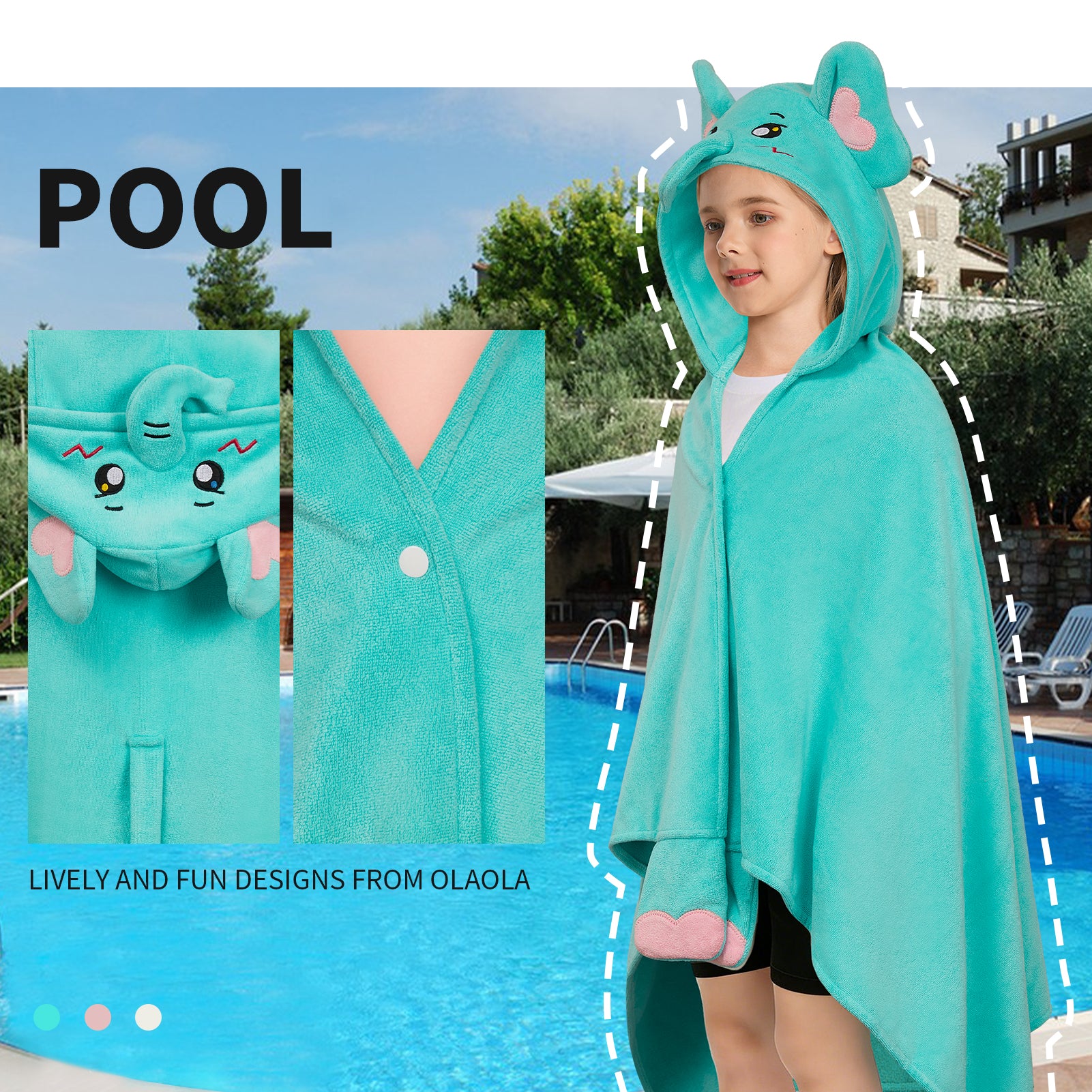 OLAOLA Elephant Hooded Towel Soft Thick Bath Beach Towel Absorbent Toddler Bath Towel Wrap Swim Pool Towels Poncho For 3-12 Years Kids