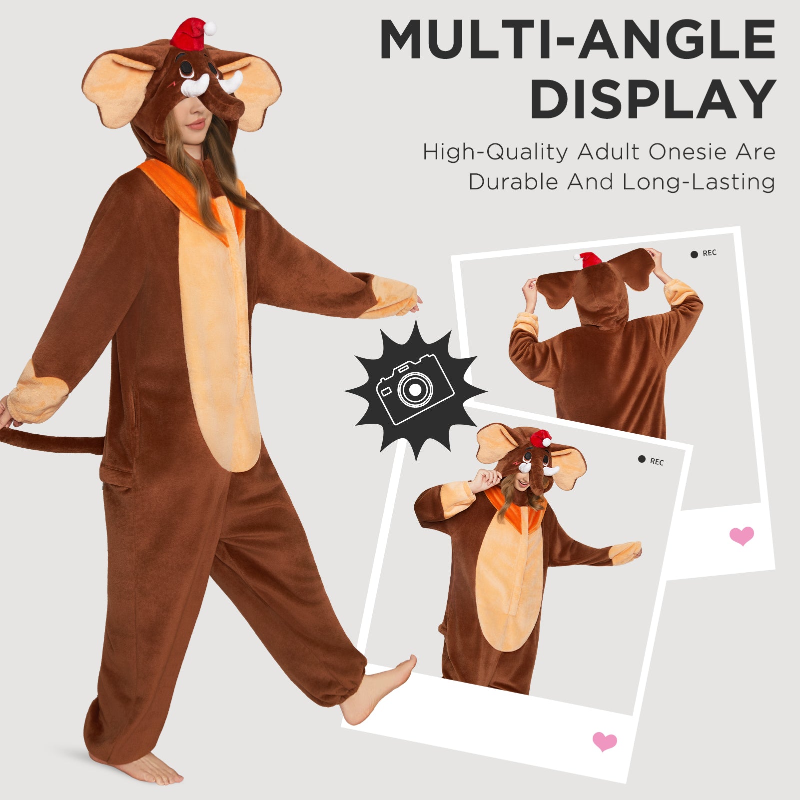 OLAOLA Elephant Pajamas Animals Onesie Plush Warm Home One Piece For Adult Unisex Halloween Costume