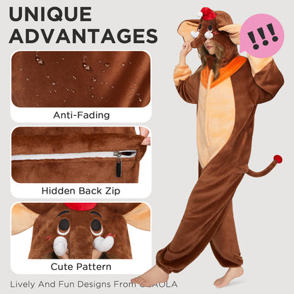 OLAOLA Elephant Pajamas Animals Onesie Plush Warm Home One Piece For Adult Unisex Halloween Costume