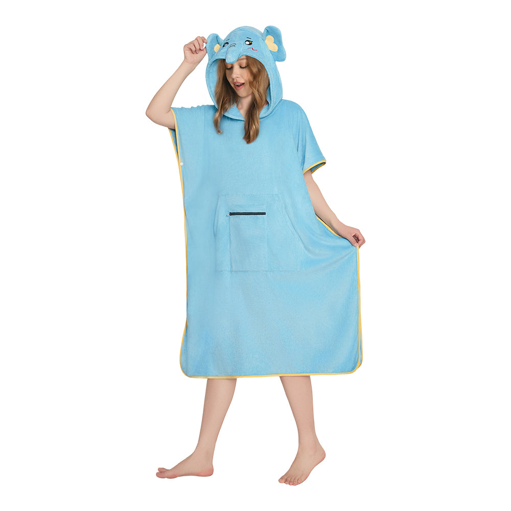 OLAOLA Elephant Surf Poncho Changing Towel Swim Robe With Pocket Plus Size Beach Towels Quick Dry Terry Cloth Cover-Up Hood