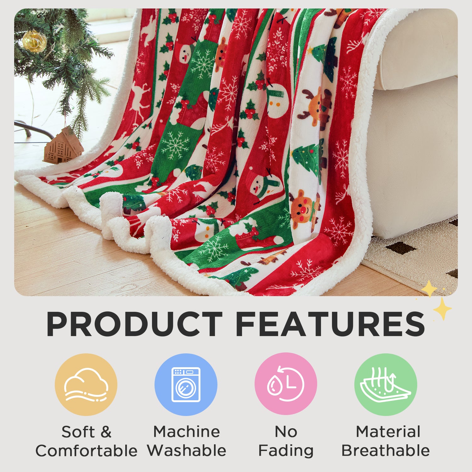 OLAOLA Elk Wearable Blanket Red Flannel Christmas Tree Snowmen Warm Fuzzy Soft Throw For Christmas Decor Gift