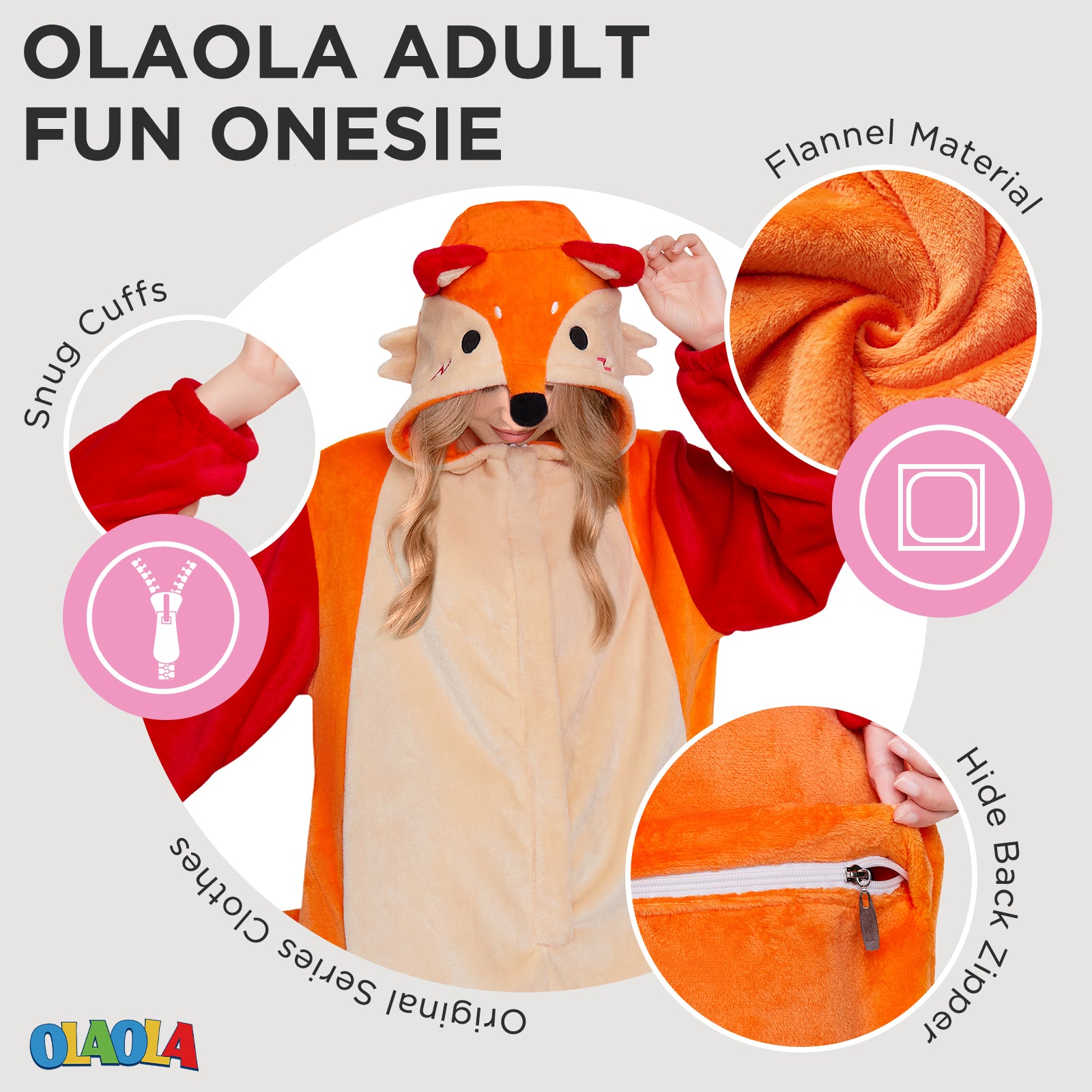 OLAOLA Fox Pajamas Animals Onesie Plush Warm Home One Piece Homewear For Adult Sleepwear Pyjama Party Suit