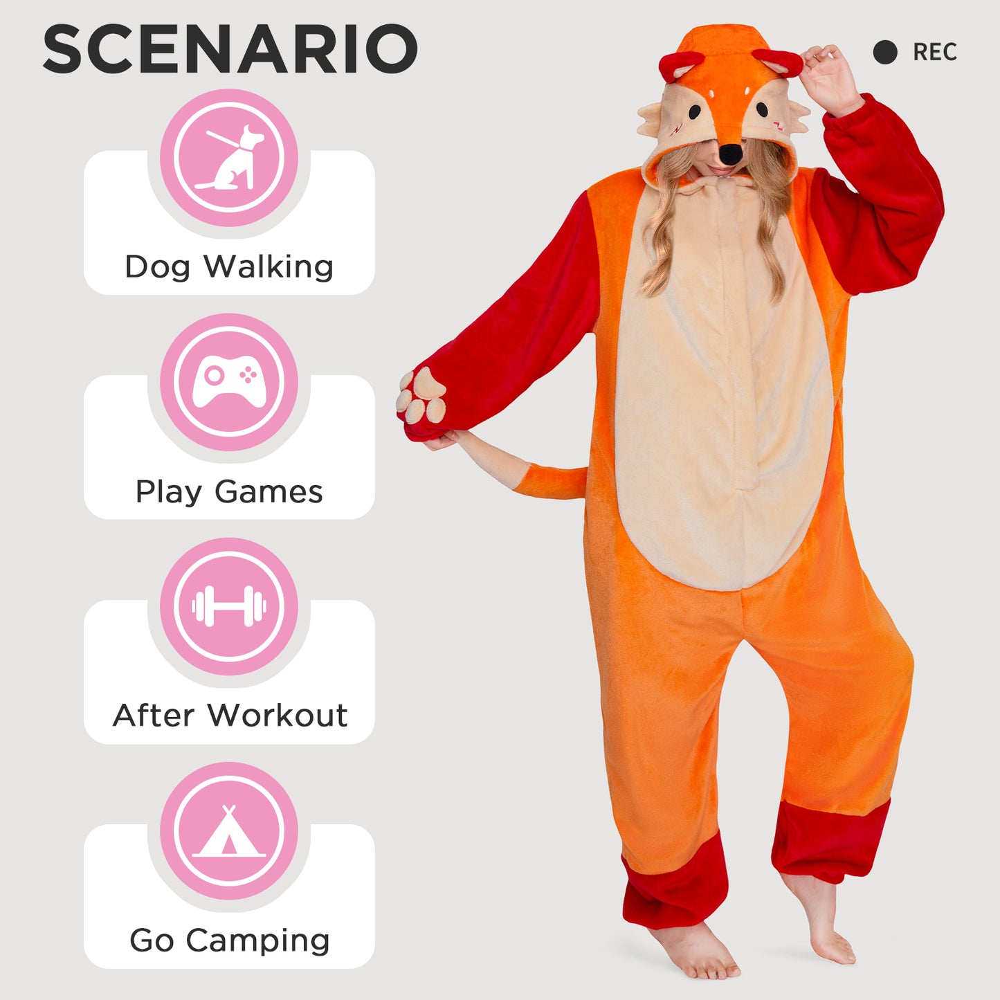 OLAOLA Fox Pajamas Animals Onesie Plush Warm Home One Piece Homewear For Adult Sleepwear Pyjama Party Suit