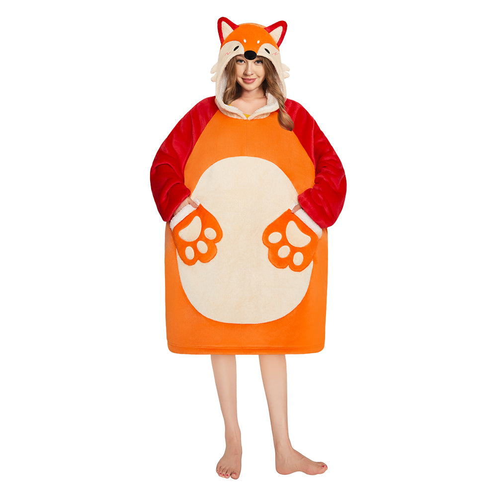 OLAOLA Fox Wearable Blanket Hoodie Animals Onesie Oversized Soft Homewear With Pocket For Adult Unisex