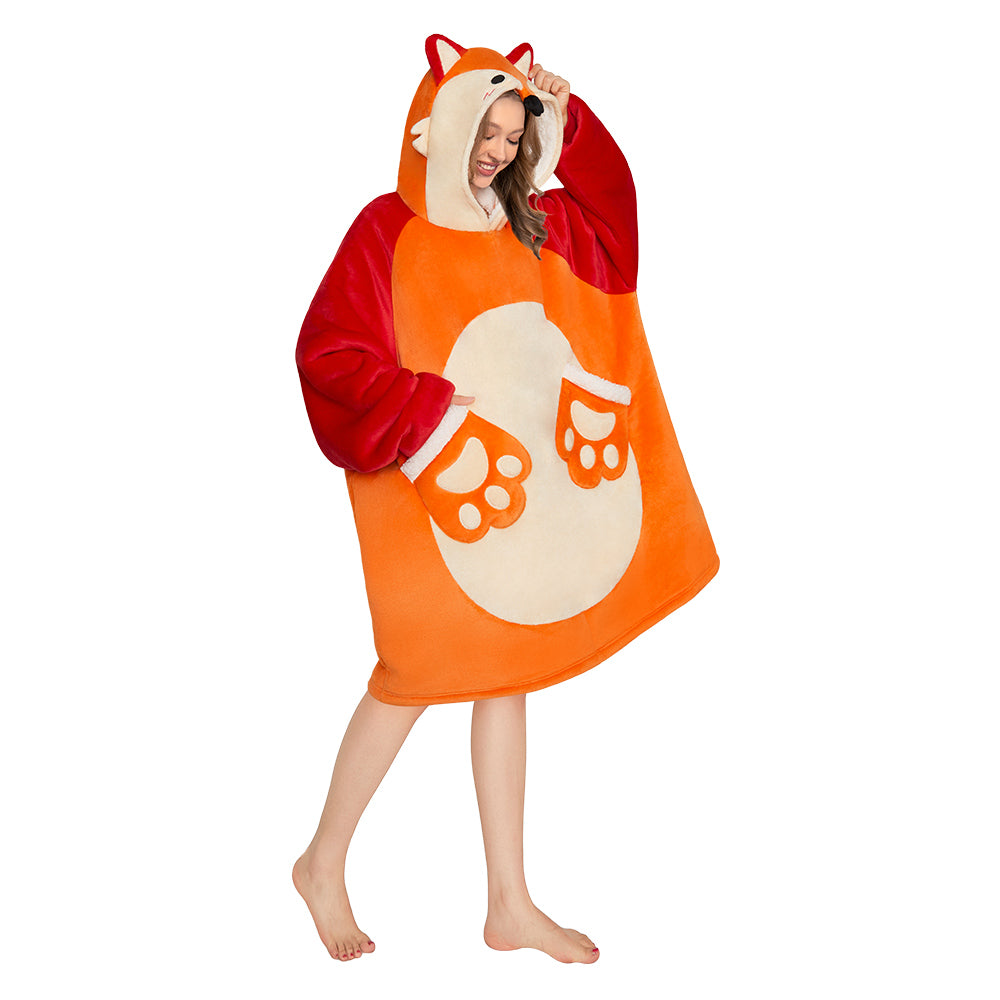 OLAOLA Fox Wearable Blanket Hoodie Animals Onesie Oversized Soft Homewear With Pocket For Adult Unisex