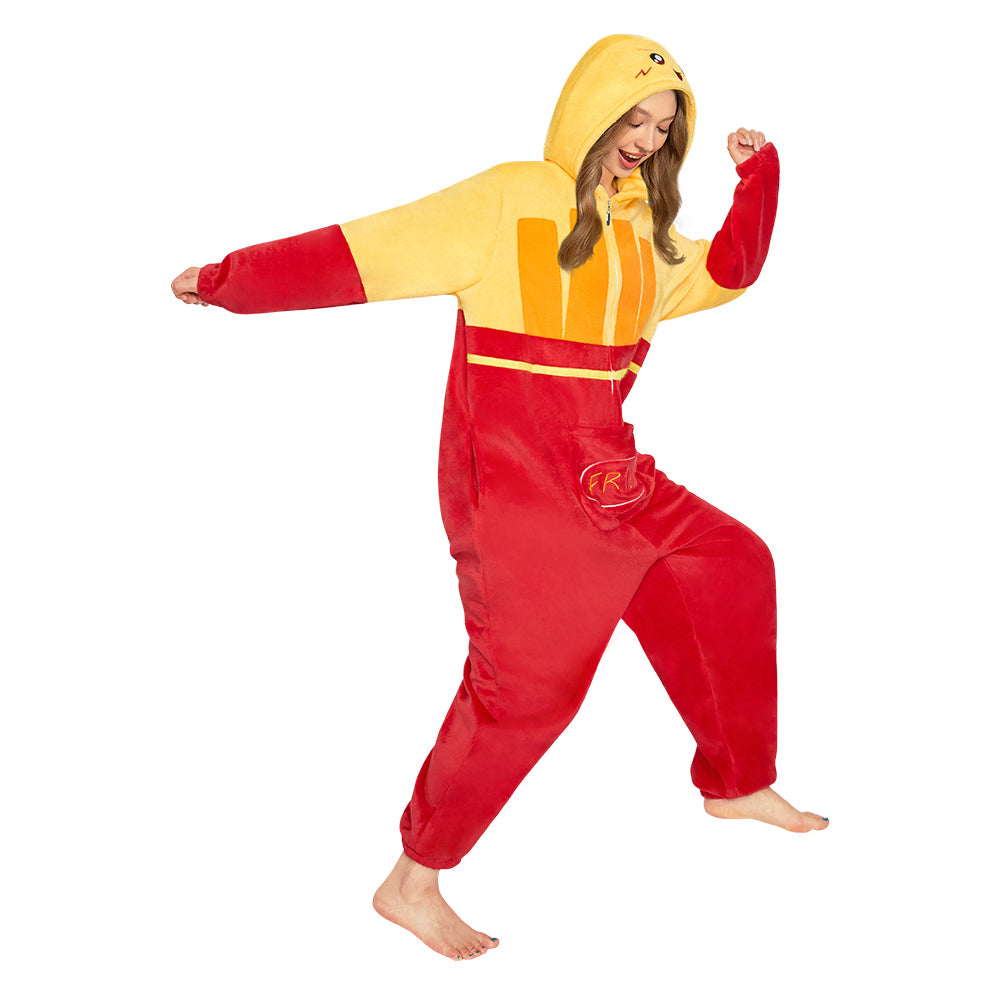 OLAOLA French Fries Food Onesie Soft Cozy Loungewear Winter Unisex Adult One Piece Pajamas Halloween Christmas Funny Costume