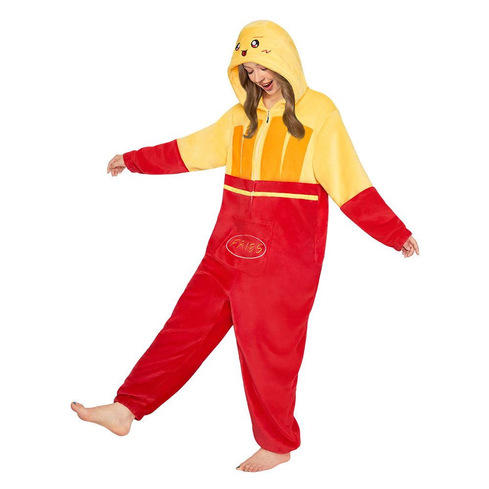 OLAOLA French Fries Food Onesie Soft Cozy Loungewear Winter Unisex Adult One Piece Pajamas Halloween Christmas Funny Costume
