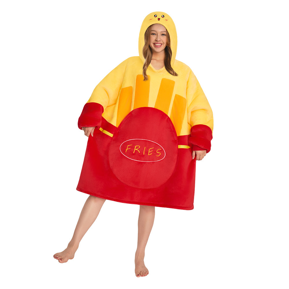 OLAOLA French Fries Wearable Blanket Hoodie Food Onesie Oversized Soft Homewear With Pocket For Adult Unisex Halloween Christmas Costume