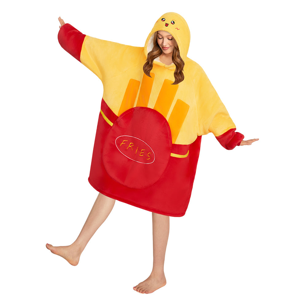 OLAOLA French Fries Wearable Blanket Hoodie Food Onesie Oversized Soft Homewear With Pocket For Adult Unisex Halloween Christmas Costume