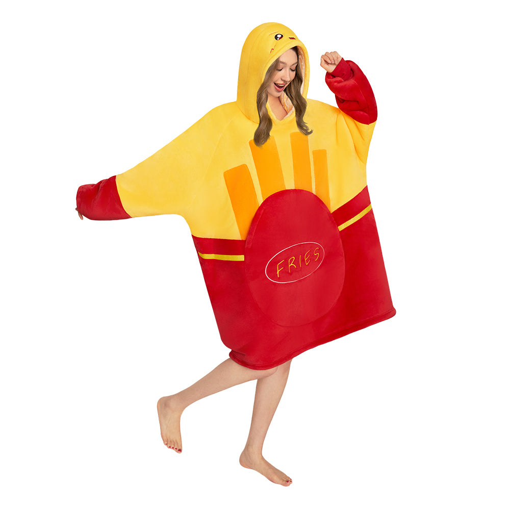 OLAOLA French Fries Wearable Blanket Hoodie Food Onesie Oversized Soft Homewear With Pocket For Adult Unisex Halloween Christmas Costume
