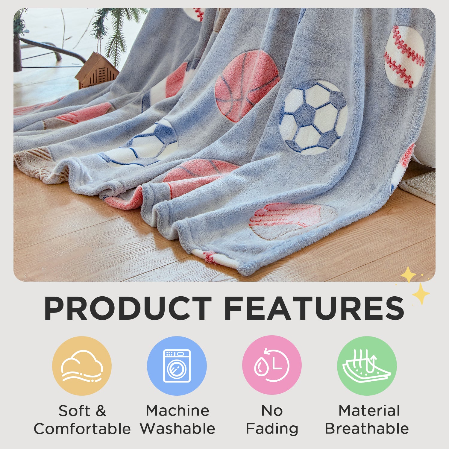 OLAOLA Glow In The Dark Blanket Soccer for Kids Soft Cozy Football Luminous Flannel Throw Blankets For Birthday Gift