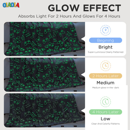 OLAOLA Glow In The Dark Gaming Blanket Game Controller Soft Warm Lightweight Throw Blanket Luminous Bedroom Decor