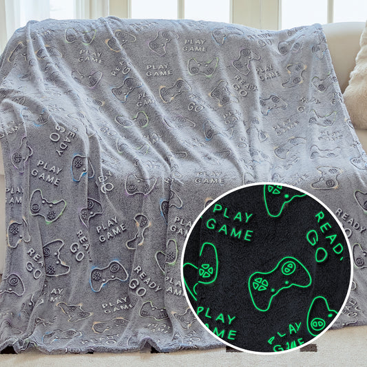 OLAOLA Glow In The Dark Gaming Blanket Game Controller Soft Warm Lightweight Throw Blanket Luminous Bedroom Decor