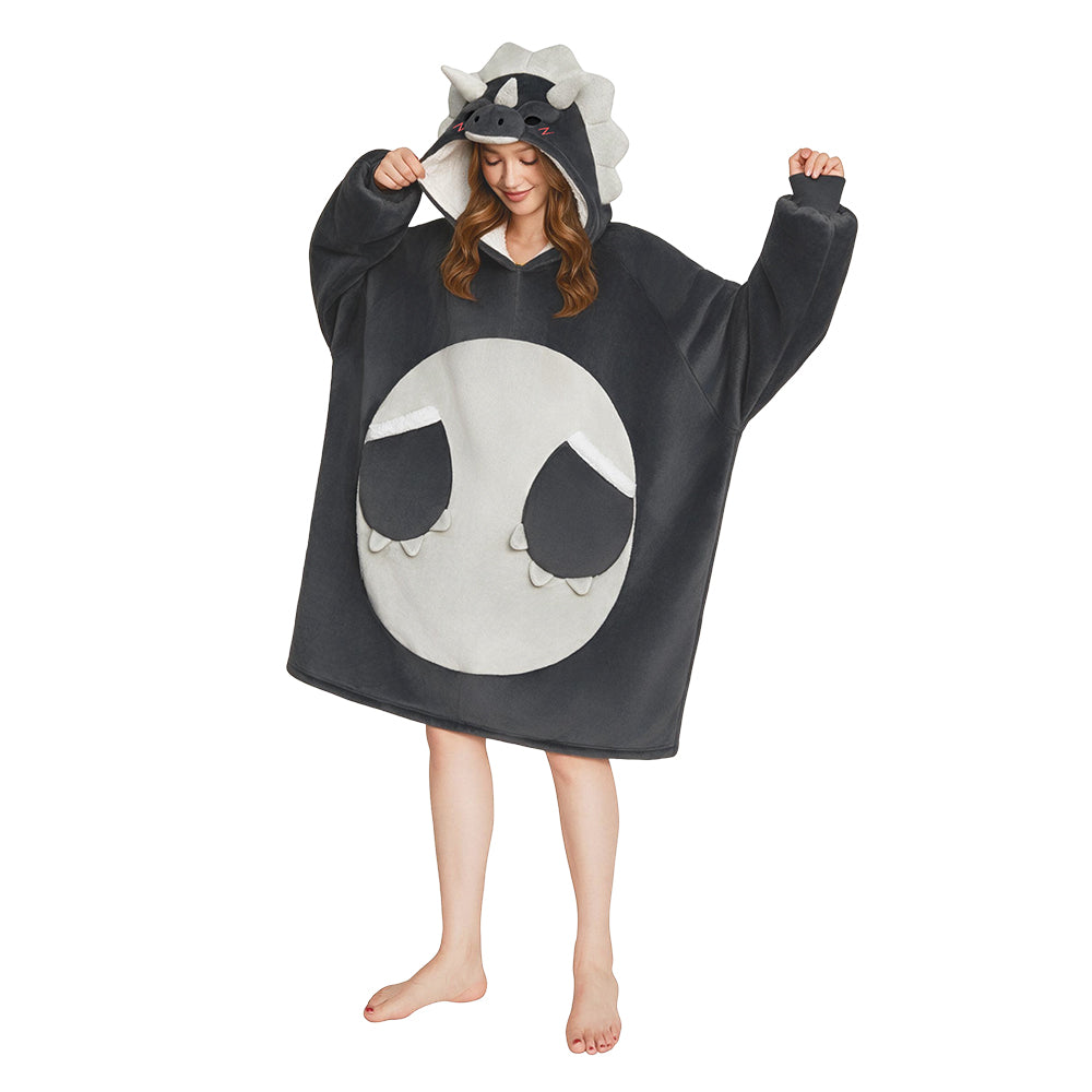 OLAOLA Gray Triceratops Wearable Blanket Hoodie Dinosaur Animals Onesie Oversized Soft Homewear With Pocket For Adult Unisex