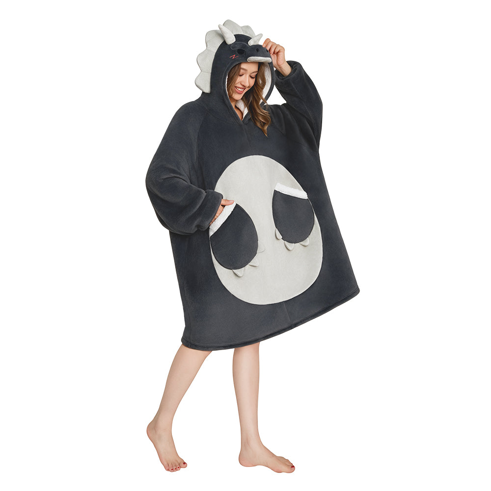 OLAOLA Gray Triceratops Wearable Blanket Hoodie Dinosaur Animals Onesie Oversized Soft Homewear With Pocket For Adult Unisex