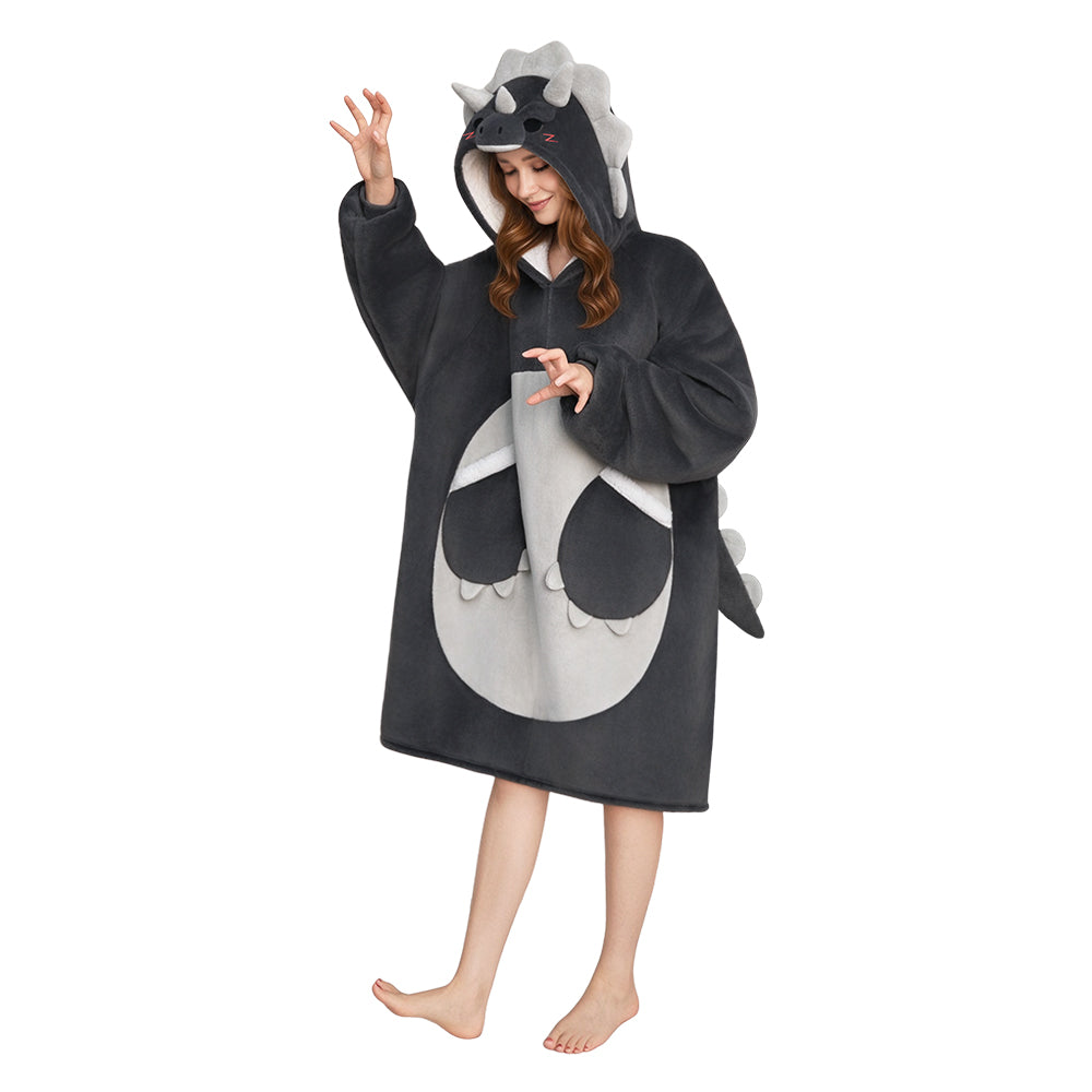 OLAOLA Gray Triceratops Wearable Blanket Hoodie Dinosaur Animals Onesie Oversized Soft Homewear With Pocket For Adult Unisex