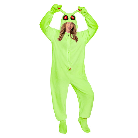 OLAOLA Green Alien Pajamas Animals Onesie Plush Warm Home One Piece Homewear For Adult Sleepwear Halloween Party Suit