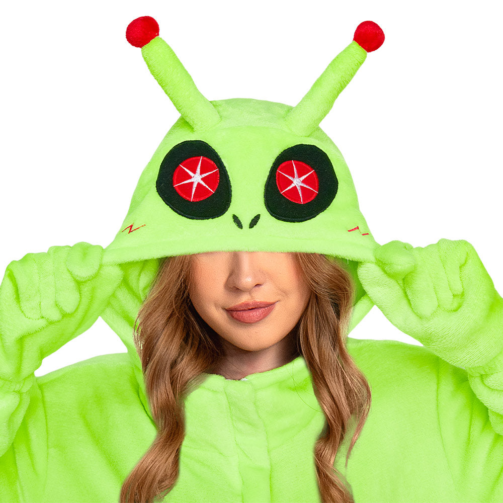 OLAOLA Green Alien Pajamas Animals Onesie Plush Warm Home One Piece Homewear For Adult Sleepwear Halloween Party Suit