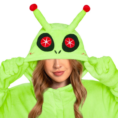 OLAOLA Green Alien Pajamas Animals Onesie Plush Warm Home One Piece Homewear For Adult Sleepwear Halloween Party Suit