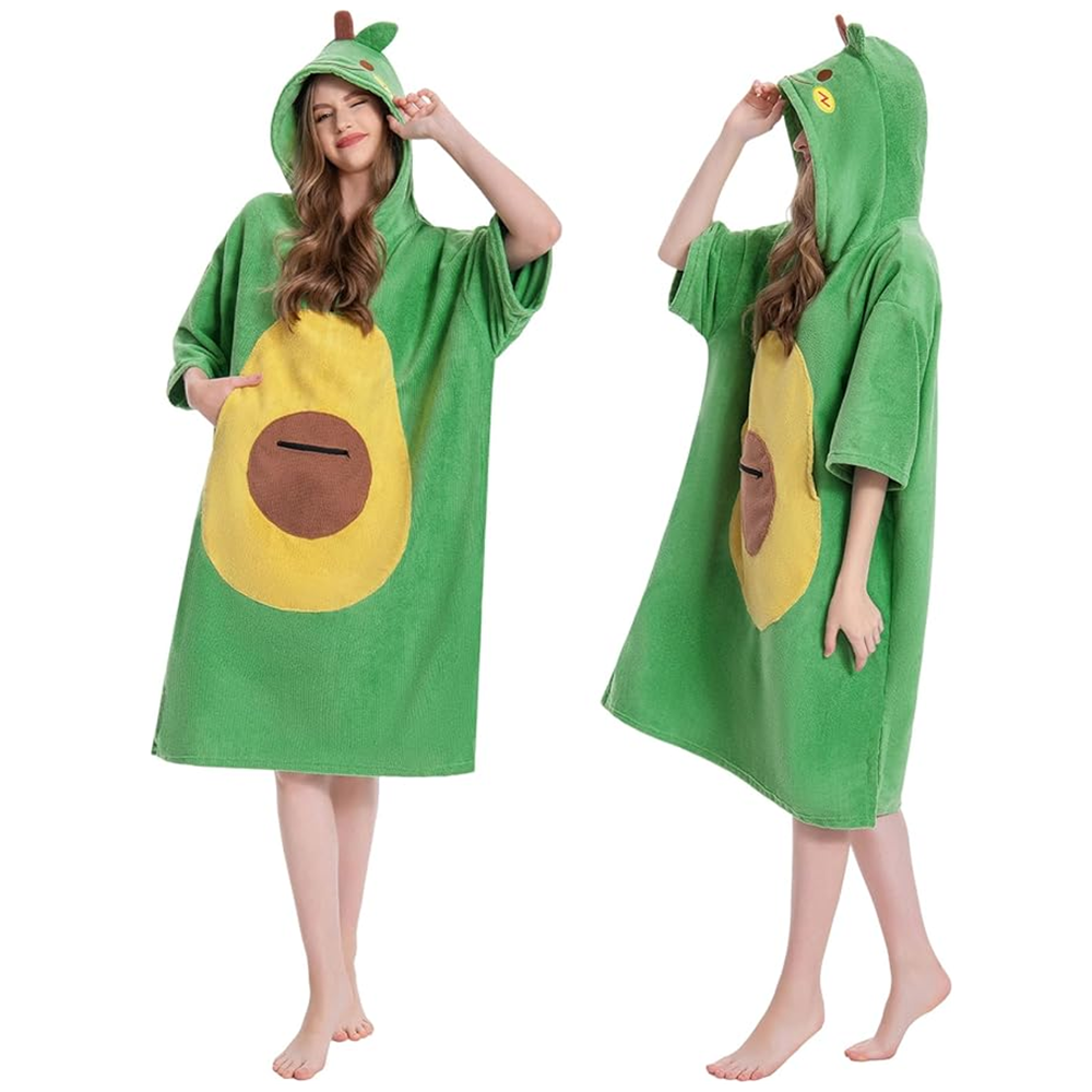 OLAOLA Green Avocado Beach Towels Surf Poncho Changing Towel Swim Robe Quick Dry Terry Cloth Cover-Up Hood Blanket Outdoor