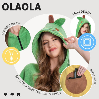 OLAOLA Green Avocado Beach Towels Surf Poncho Changing Towel Swim Robe Quick Dry Terry Cloth Cover-Up Hood Blanket Outdoor