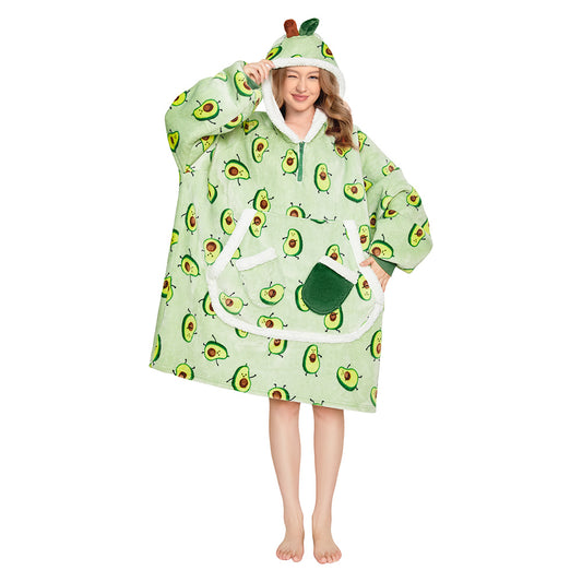 OLAOLA Green Avocado Printed Wearable Blanket Hoodie Food Onesie Oversized Soft Homwear With Giant Pocket For Adult