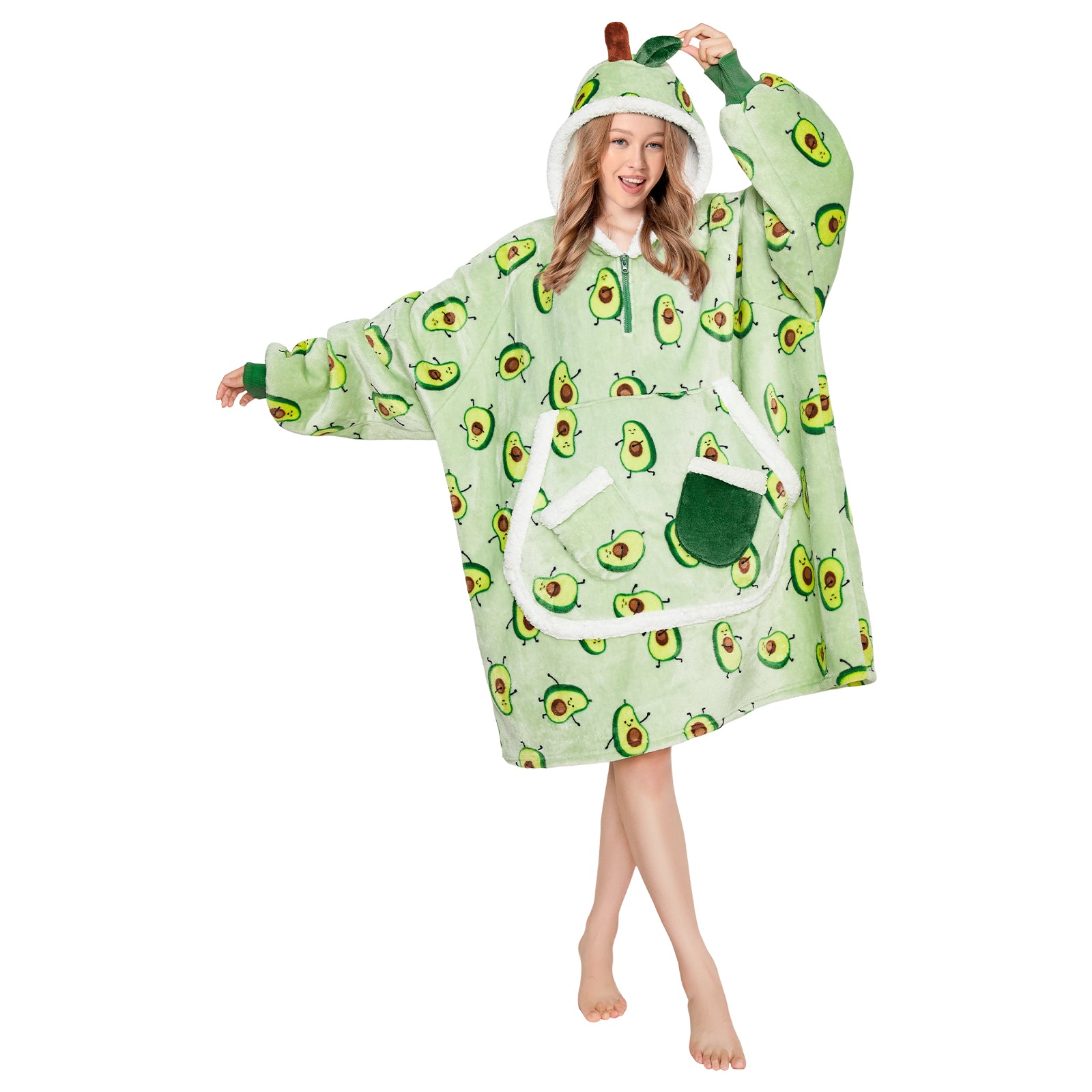OLAOLA Green Avocado Printed Wearable Blanket Hoodie Food Onesie Oversized Soft Homwear With Giant Pocket For Adult