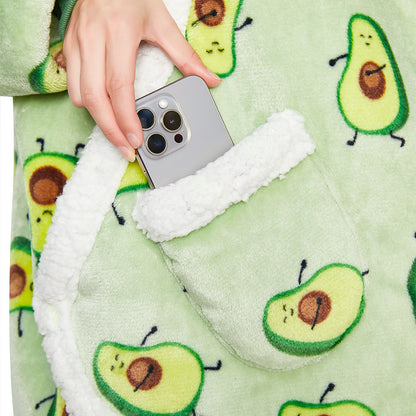 OLAOLA Green Avocado Printed Wearable Blanket Hoodie Food Onesie Oversized Soft Homwear With Giant Pocket For Adult