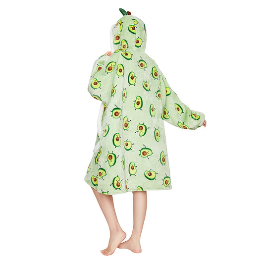 OLAOLA Green Avocado Printed Wearable Blanket Hoodie Food Onesie Oversized Soft Homwear With Giant Pocket For Adult