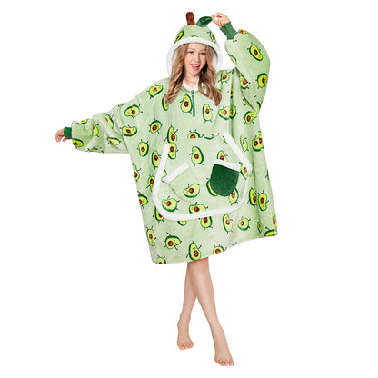 OLAOLA Green Avocado Printed Wearable Blanket Hoodie Food Onesie Oversized Soft Homwear With Giant Pocket For Adult