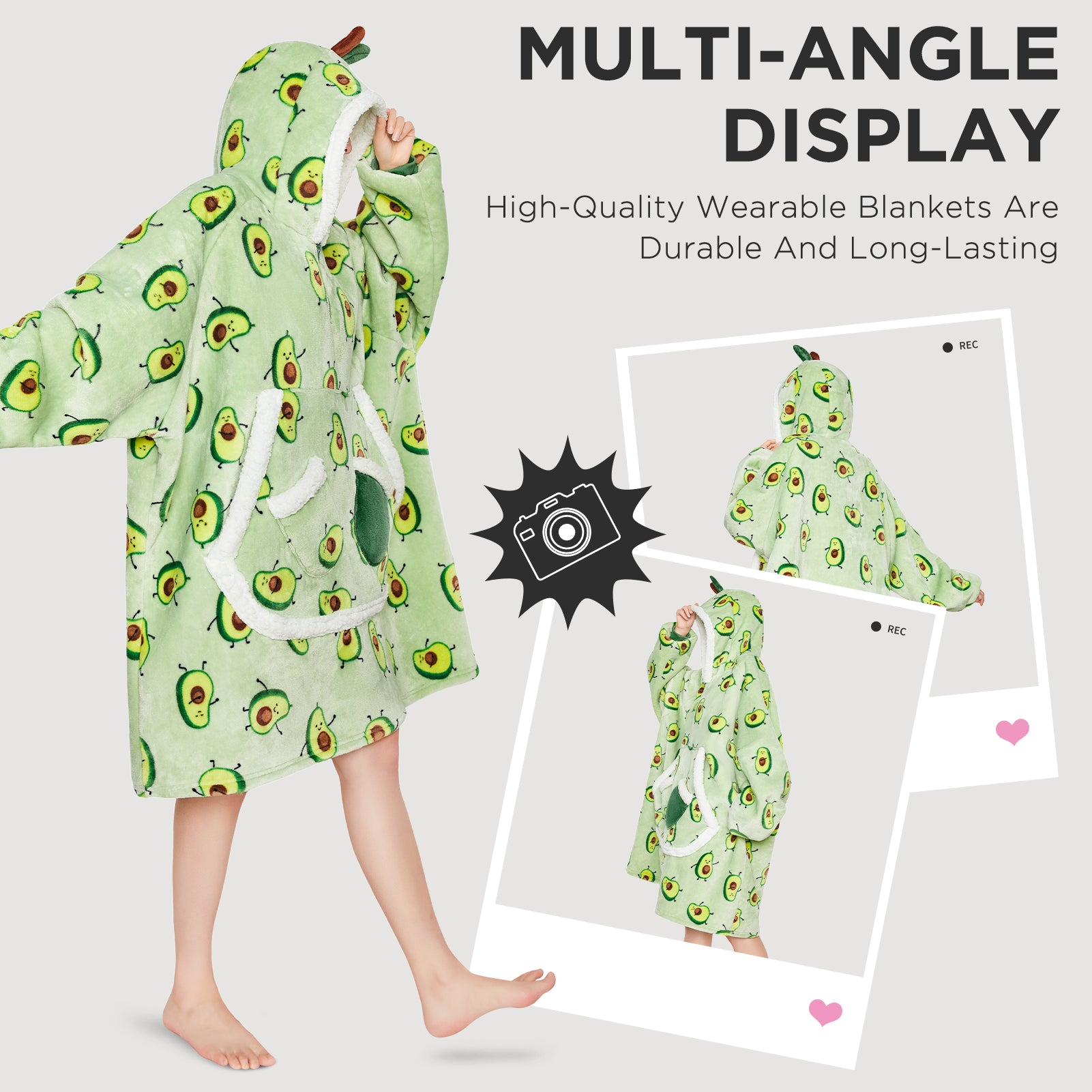 OLAOLA Green Avocado Printed Wearable Blanket Hoodie Food Onesie Oversized Soft Homwear With Giant Pocket For Adult