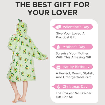 OLAOLA Green Avocado Printed Wearable Blanket Hoodie Food Onesie Oversized Soft Homwear With Giant Pocket For Adult